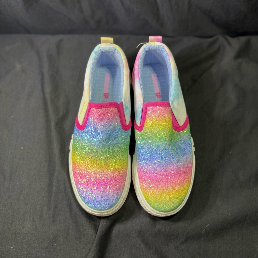 Pink and Blue Glitter Slip-On Sneakers